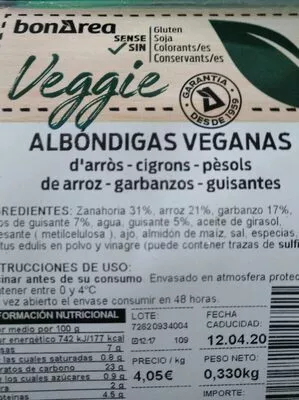 Albóndigas veganas Bonarea 23 g, code 00726209300420001341