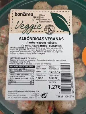 Albóndigas veganas Bonarea 23 g, code 00726231300119001279