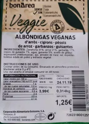 Albóndigas veganas Bonarea 23 g, code 00726231800219001259