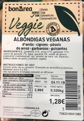 Albondigas veganas Bonarea 23 g, code 00726231800219001280