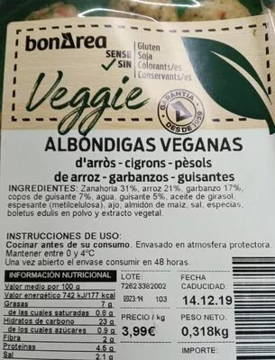 Albóndigas veganas Bonarea 23 g, code 00726233800219001271