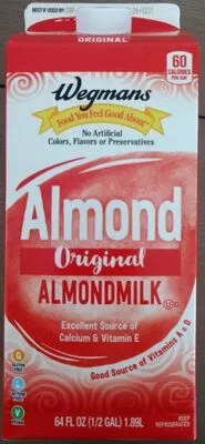 Almond orginal almondmilk Wegmans , code 0077890453599