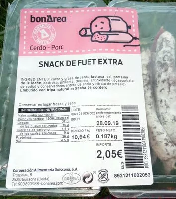 Snack de fuet extra Bonarea 26 g, code 00892121100419002053