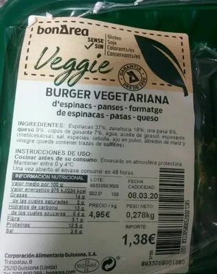 Burger vegetariana Bonarea , code 00893305800520001385