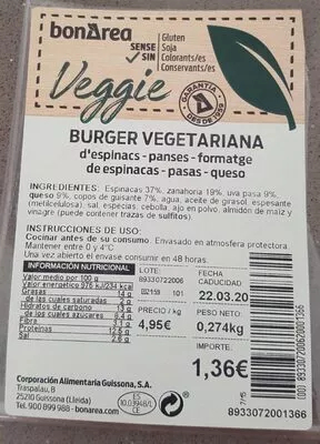 Burger vegetariana Bonarea , code 00893307200620001366