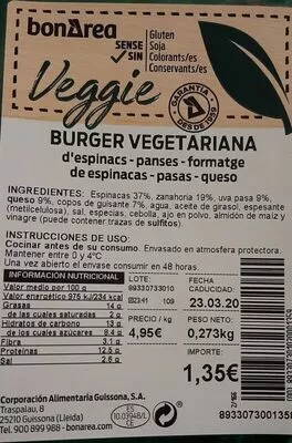 Burger vegetariana Bonarea , code 00893307301020001359