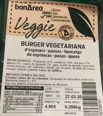 Burger vegetariana Bonarea , code 00893307700120001427