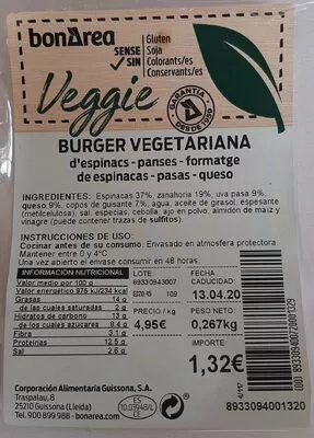 Burger vegetariana Bonarea , code 00893309400720001329