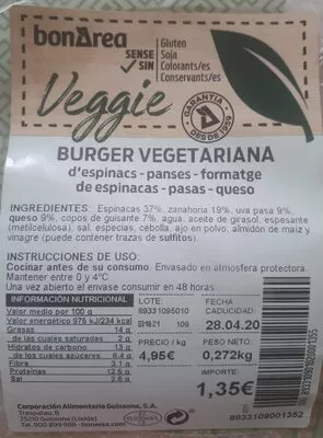 Burger vegetariana Bonarea 13 g, code 00893310901020001355