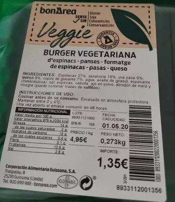 Burguer vegetariana Bonarea , code 00893311200220001356