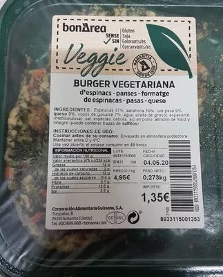 Burger vegetariana Bonarea , code 00893311500520001354