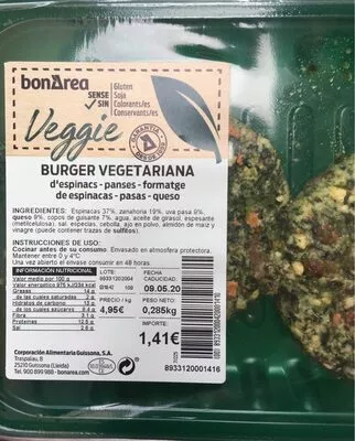 Burger vegetariana Bonarea , code 00893312000420001410