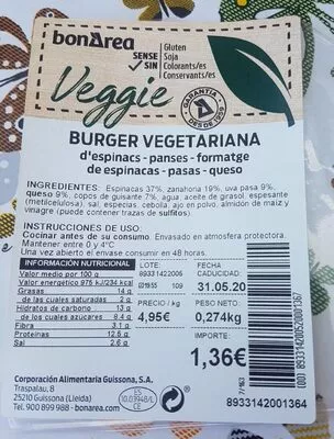 Burger vegetariana Bonarea , code 00893314200520001367