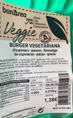 Burger vegetariana Bonarea , code 00893314700220001389