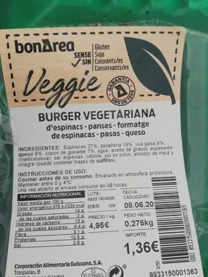 Burger vegetariana Bonarea , code 00893315000820001369