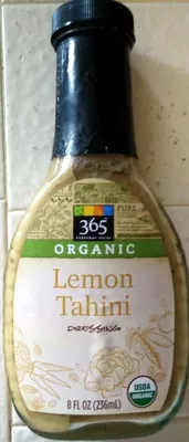 Organic lemon tahini dressing, lemon tahini 365,  365 Everyday Value 8 FL OZ (236mL), code 0099482448189