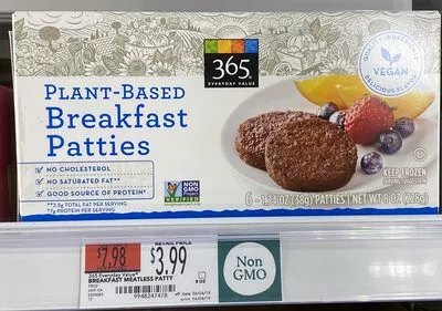 Plant-based breakfast patties 365 Everyday Value 8 oz, code 0099482474782