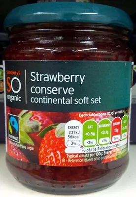 Strawberry Conserve continental soft set Sainsbury's, Sainsbury's SO organic 340 g, code 01191905