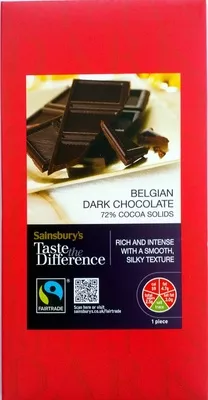 Belgian dark chocolate Sainsbury's, sainsbury's taste the difference 100 g, code 01799255