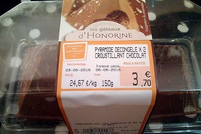 Pyramide Décongelé *2 Croustillant Chocolat Les Gâteaux d'Honorine, Carrefour 150 g, code 0202721024277