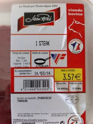 1 Steak  Jean Rozé, Sélection Intermarché, Les Mousquetaires 184 g, code 0211660023425