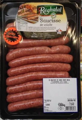 Saucisse de volaille Réghalal 1 kg, code 0278019048287