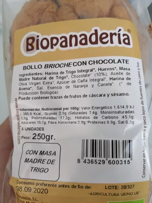 Bollo Brioche con Chocolate Biopanadería 250 g, code 04111027