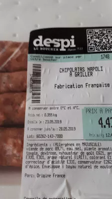 chipolatas Napoli à griller despi le boucher 7, code 174814300126