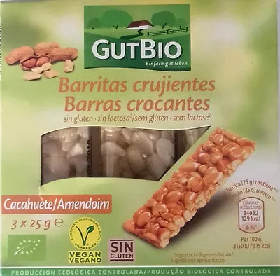 Barritas crujientes cacahuete GutBio 75 g (3 x 25 g), code 2000000020429