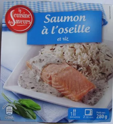 Saumon à l'oseille et riz La cuisine des Saveurs, Aldi 280 g [même code barre 26042459 que Parmentier de poisson ; Colin d'Alaska sauce citron, voir 2000000034105 ; Emincé de volaille, voir 2000000034106], code 2000000034104