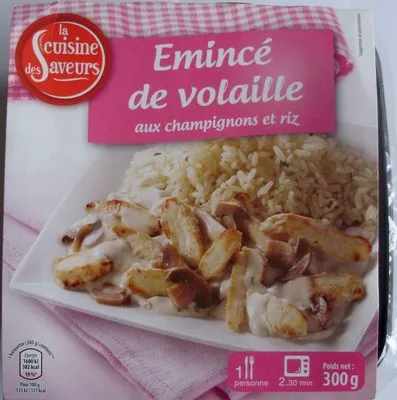 Emincé de volaille aux champignons et riz La cuisine des Saveurs, Aldi 300 g [même code barre 26042459 que Parmentier de poisson ; Saumon à l'oseille, voir 2000000034104 ; Colin d'Alaska sauce citron, voir 2000000034105], code 2000000034106