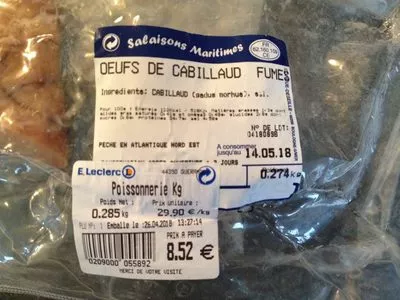 Oeufs de cabillaud fumés Salaisons Maritimes 274g, code 2000000067748