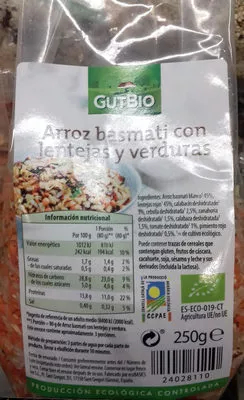 Arroz basmati con lentejas y verduras GutBio 250 g, code 2000000079028