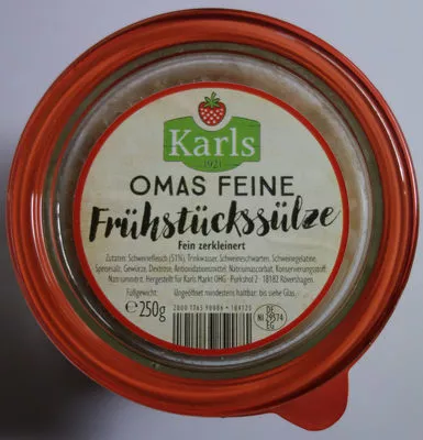 Omas feine Frühstückssülze, fein zerkleinert Karls 250 g, code 2000176590006