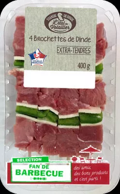 4 Brochettes de dinde nature - Poivrons verts l'etal du volailler 400 g, code 20054021