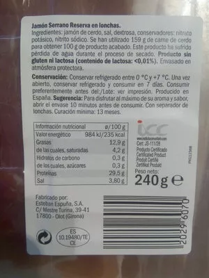 Jamón Serrano Reserva Dulano - Selection España 240 g, code 20296070