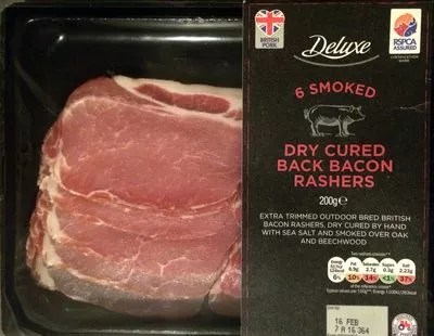 6 smoked dried cured back bacon rashers Deluxe 200g, code 20675943