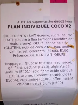 Flan Individuel Coco *2 Auchan 2 parts, code 2090000180855