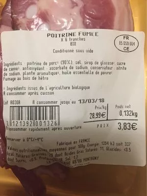 Poitrine fumée La Vie Claire 0,132 kg, code 2121392001326