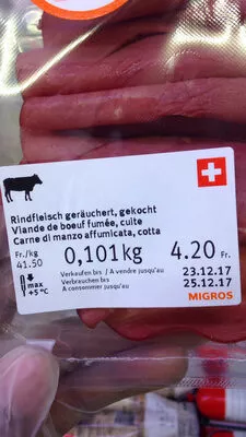 viande de bœuf fumée cuite Migros 101 g, code 2143435004200