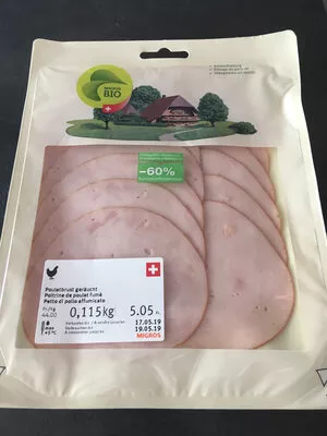 Poitrine de poulet fumé Migros Bio 120g, code 2150223005257