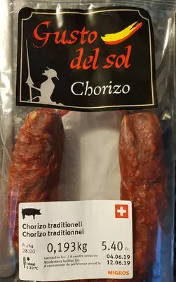 Chorizo traditionnel Gusto del sol 0.193 kg, code 2157088005408