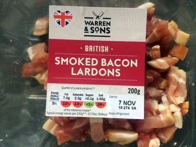 Smoked bacon lardons Warren & sons 200g, code 22218087