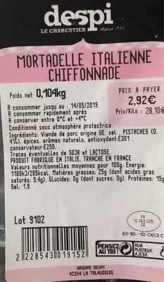 Mortadelle italienne chiffonnade despi 104g, code 2228543019152