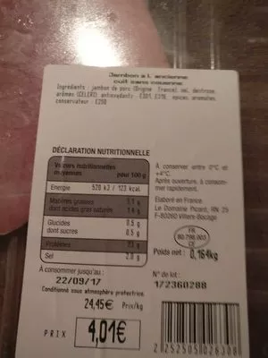 Jambon à l'Ancienne Cuit sans Couenne Domaine Picard 164 g, code 2252505026308