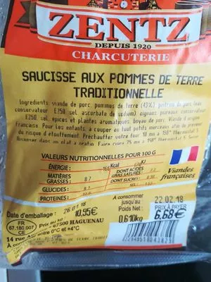 Saucisse aux pommes de terre Zentz , code 2294951043829