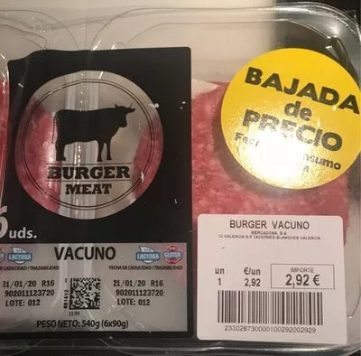 burguer vacuni  540 g, code 233028730000100292002929