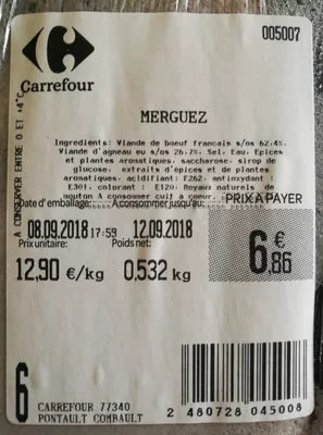 merguez carrefour carrefour 532g, code 2480728045008