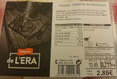 Bistec vedella arrebossat Bonpreu , code 2524399002851