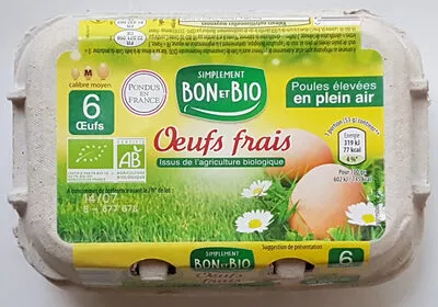 6 oeufs frais Bio (pondus en France) Picota, Simplement Bon et Bio 6 oeufs, code 26027104